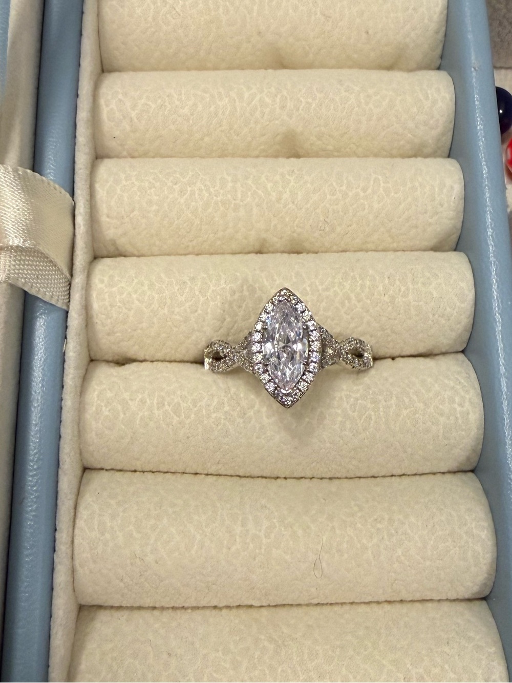Marquise Halo Engagement Ring in Silver with Twisted Band